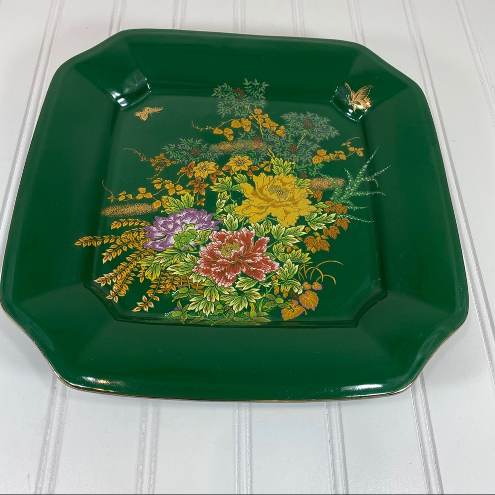 Green Japanese floral octagon plate
